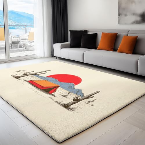 rutschfest Pflegeleicht Teppich 160 x 220 cm, Flanell Wurfteppich mit Minimalismus Rote Sonne Wüste Gedrucktes Muster, Kuscheliger Hellgelb Teppiche mit Anti-Rutsch-Unterseite rutschfest Pflegeleicht Teppich 160 x 220 cm, Flanell Wurfteppich mit Minimalismus Rote Sonne Wüste Gedrucktes Muster, Kuscheliger Hellgelb Teppiche mit Anti-Rutsch-Unterseite von Generic