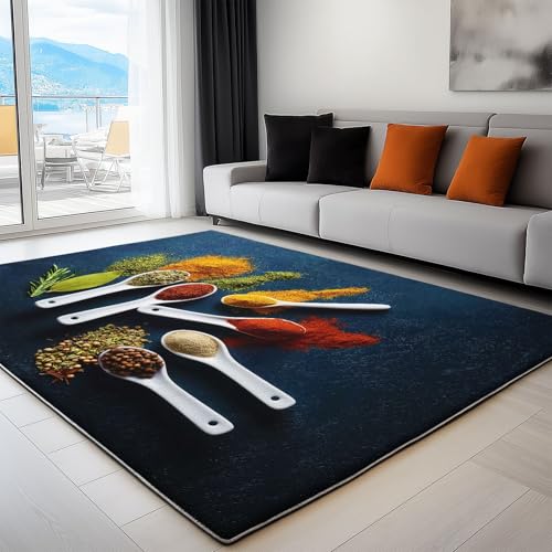 rutschfest Pflegeleicht Teppich 160 x 220 cm, Flanell Wurfteppich mit Modern Schlicht Löffel Gedrucktes Muster, Kuscheliger Dunkelblau Teppiche mit Anti-Rutsch-Unterseite rutschfest Pflegeleicht Teppich 160 x 220 cm, Flanell Wurfteppich mit Modern Schlicht Löffel Gedrucktes Muster, Kuscheliger Dunkelblau Teppiche mit Anti-Rutsch-Unterseite von Generic