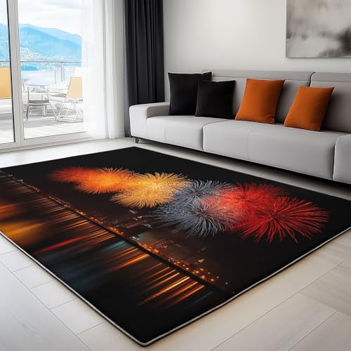rutschfest Pflegeleicht Teppich 160 x 220 cm, Flanell Wurfteppich mit Natur Surrealismus Stadt Gedrucktes Muster, Kuscheliger Schwarz Teppiche mit Anti-Rutsch-Unterseite von Generic