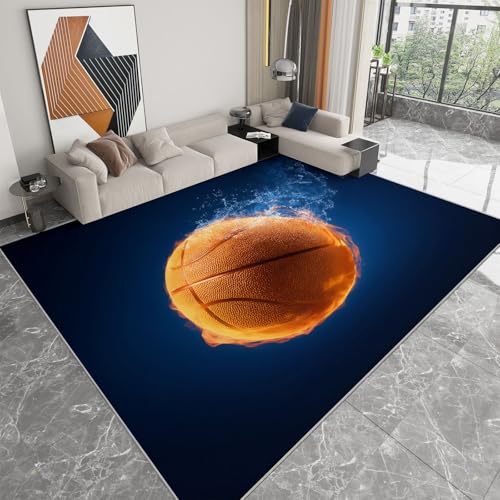 rutschfest Pflegeleicht Teppich 160 x 230 cm, Kuscheliger Dunkelblau Flanell-Wurfteppich mit Realistisch Fantasie Leichtathletik Basketball aufgedrucktem Muster und Anti-Rutsch-Unterseite rutschfest Pflegeleicht Teppich 160 x 230 cm, Kuscheliger Dunkelblau Flanell-Wurfteppich mit Realistisch Fantasie Leichtathletik Basketball aufgedrucktem Muster und Anti-Rutsch-Unterseite von Generic
