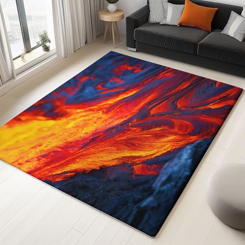 rutschfest Pflegeleicht Teppich 180 x 240 cm, Flanell Wurfteppich mit Natur Surrealismus Lava Gedrucktes Muster, Kuscheliger Orange-Rot Teppiche mit Anti-Rutsch-Unterseite rutschfest Pflegeleicht Teppich 180 x 240 cm, Flanell Wurfteppich mit Natur Surrealismus Lava Gedrucktes Muster, Kuscheliger Orange-Rot Teppiche mit Anti-Rutsch-Unterseite von Generic