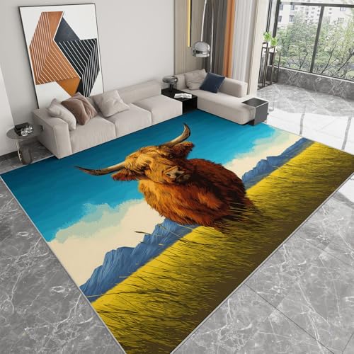 rutschfest Pflegeleicht Teppich 80 x 150 cm, Kuscheliger Meerblau Flanell-Wurfteppich mit Retro Wiese Tiere Kühe aufgedrucktem Muster und Anti-Rutsch-Unterseite rutschfest Pflegeleicht Teppich 80 x 150 cm, Kuscheliger Meerblau Flanell-Wurfteppich mit Retro Wiese Tiere Kühe aufgedrucktem Muster und Anti-Rutsch-Unterseite von Generic