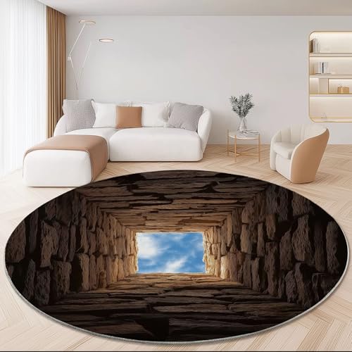 rutschfest Rund Teppich 150 cm, Natur Tunnel Himmel Waschbar Runder Teppich, Dunkelbraun Flanell Kurzflor Teppiche für Wohnzimmer Schlafzimmer Küche Kinderzimmer Dekoration rutschfest Rund Teppich 150 cm, Natur Tunnel Himmel Waschbar Runder Teppich, Dunkelbraun Flanell Kurzflor Teppiche für Wohnzimmer Schlafzimmer Küche Kinderzimmer Dekoration von Generic