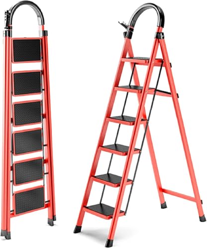 rutschfeste, Faltbare Trittleiter Mit Handläufen - Leichter 5-Stufen-hocker Für Erwachsene, Kapazität Von 330 Lbs - Ideal Für Küche Und Haushalt - Leicht Zu Verstauendes Design., Red, 6 Step von Generic