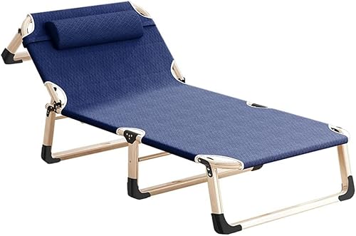 s Klappbare Garten-Liegestühle mit Kopfkissen, hergestellt aus Stahlrahmen für Outdoor-Camping-Reisen tragbare Sonnenstühle Bett/Blau/B (Blau a) von Generic