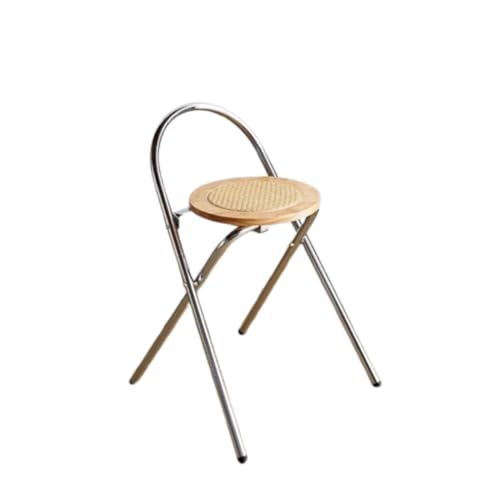 tragbarer Klapphocker aus Metall für Frühstücksbarhocker mit rundem Sitz und Rückenlehne aus Rattan, Belastung 330lbs (C) von Generic