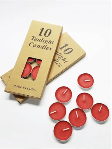 (rot) 10 Wachskerzen weiß - rosa - rot 1 cm hoch 3,5 cm Durchmesser mit Metallballen geeignet für Außen, Innen, Essenzkocher von Generico