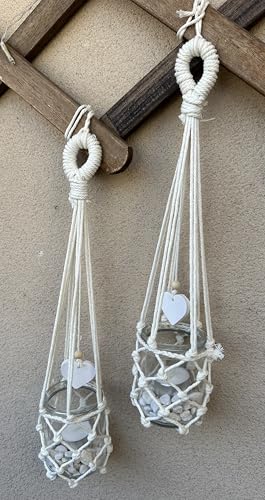 2 Hängekerzenhalter oder Blumentopfhalter aus Makramee und Duftgips, jedes Glas Höhe 9 cm x Durchmesser 7 cm. Julbeni Creations. 2 Hängekerzenhalter oder Blumentopfhalter aus Makramee und Duftgips, jedes Glas Höhe 9 cm x Durchmesser 7 cm. Julbeni Creations. von Genérico