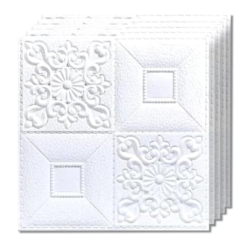 3D Wandpaneele Selbstklebend Wandsticker Steinoptik Ziegel Wasserdicht PVC 39cm x 35cm x 2MM (Weiß Kitt Blume) (50) von Generico