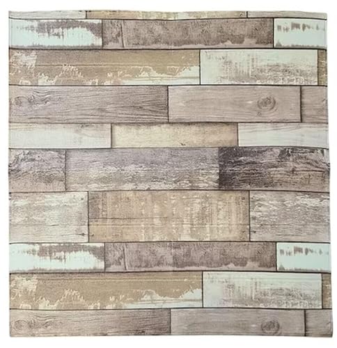 3D Wandpaneele Wandpaneele Wandverkleidung Streifen Holzoptik Bunt Selbstklebend Wandsticker Wasserdicht PVC 77cmx70cmx2MM (10 Stück, Holz) von Generico