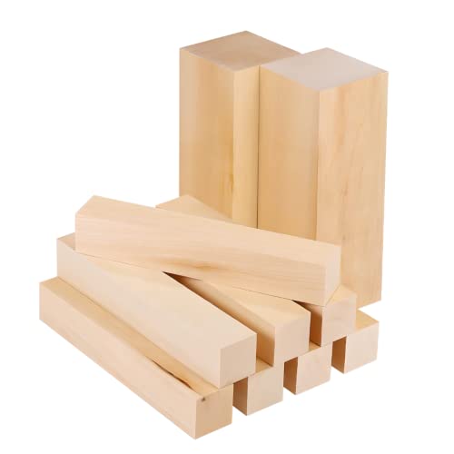 ABACHIWOOD – 10 Stück Lindenholzblöcke zum Schnitzen, Basteln und Basteln, zwei (15 x 5 x 5 cm) und acht (15 x 2,5 x 2,5 cm), Packung mit 10 Einheiten von Genérico