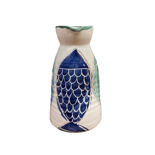 KRUG Handbemalte Keramikkaraffe mit Saraghina Fischmotiven, Höhe 21 cm, Durchmesser Basis 12 cm, Durchmesser oben 8 cm, bunt (colorful), Italienisch von Generico