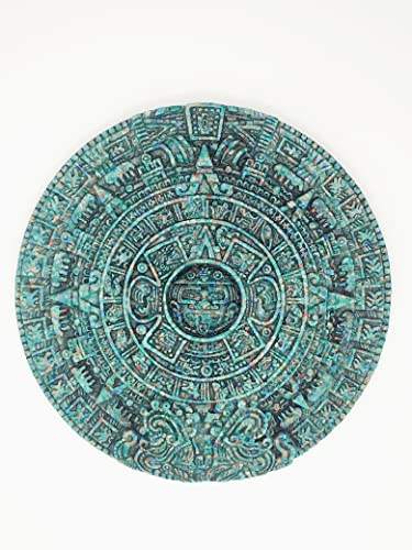 Azteken-Stein-Wandkalender, Dekoration, Maya-Skulptur, grüner Malachit, mexikanisches Souvenir, handgefertigt, Gott Teotihuacan, 17,3 cm Durchmesser, Gewicht: 623 g von Genérico