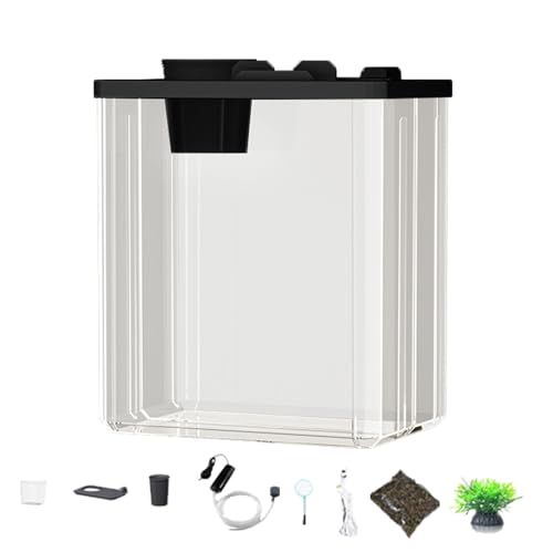 Betta Fish Tank - Melletop Mini Aquarium, eingebaute Pumpe und Stimmungslicht | Zeitgenössischer kleiner Fischbehälter für Betta-Garnelen, Schreibtischdekoration mit künstlichen Blumen für von Genérico