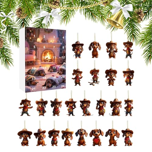 Dackel Weihnachts-Adventskalender, Countdown-Kalender 2025, mit 24 süßen Dackeln, 2D-Acryl-Hundeanhänger zur Dekoration von Weihnachtsbaum, Fenster, Wand, Tür Dackel Weihnachts-Adventskalender, Countdown-Kalender 2025, mit 24 süßen Dackeln, 2D-Acryl-Hundeanhänger zur Dekoration von Weihnachtsbaum, Fenster, Wand, Tür von Genérico