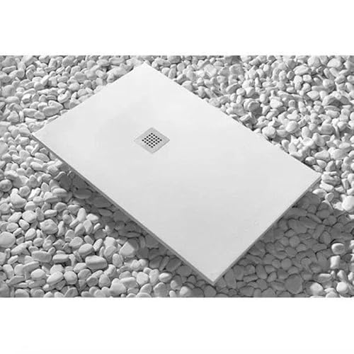 Duschwanne, 75 x 175 cm, Vulcano Line, schmal, 3 cm, weiß, aus Marmorharz und Ablaufgarnitur enthalten alle Größen erhältlich von Generico