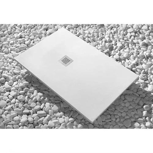 Duschwanne 85 x 90 cm Line Slim Höhe 3 cm Weiß aus Marmorharz und Ablaufgarnitur inklusive, alle Größen erhältlich von FRASCIO NEW TECNOLOGY