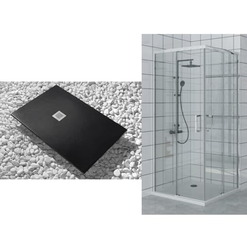 Duschwanne 80 x 80 cm Vulcano Line Extra Slim Schwarz + Duschkabine 80 x 80 cm Höhe 200 cm mit Ecköffnung Duschwanne 80 x 80 cm Vulcano Line Extra Slim Schwarz + Duschkabine 80 x 80 cm Höhe 200 cm mit Ecköffnung von FRASCIO NEW TECNOLOGY
