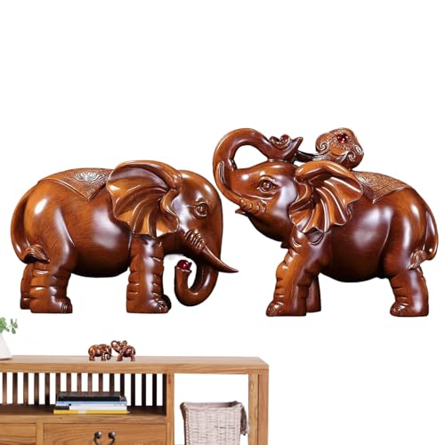 Elefant aus Holz, Elefanten-Skulpturen aus Holz, dekorativ, handgeschnitzt, für Schreibtisch, Tisch, Regal, Schlafzimmer, Wohnzimmer, Büro, Dekoration von Exhi von Genérico