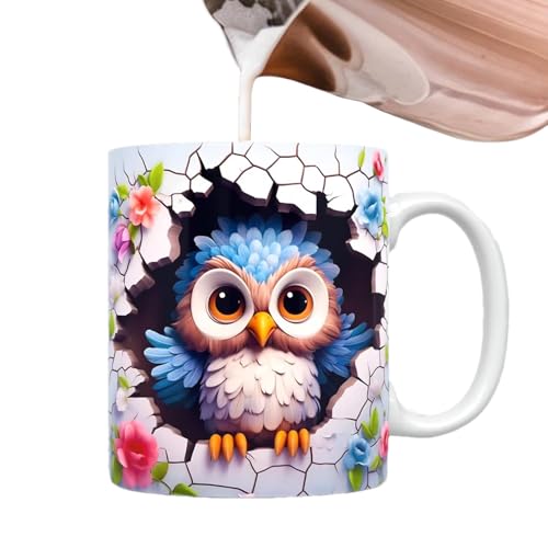 Eulen-Tasse, 3D-Design, handbemalt, Keramik-Kaffee mit flachen geformten Details, einzigartiges Eulen-Dekoration für Frauen, Sammlerstück für Männer, Vacac von Genérico