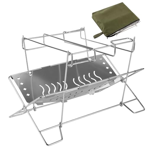 Feuerstellenständer, zusammenklappbarer Ständer aus Edelstahl für Campingfeuer, Grillzubehör, Halterung für Feuer, Garten, Camping, Terrasse, Grill, Aktivitäten von Genérico