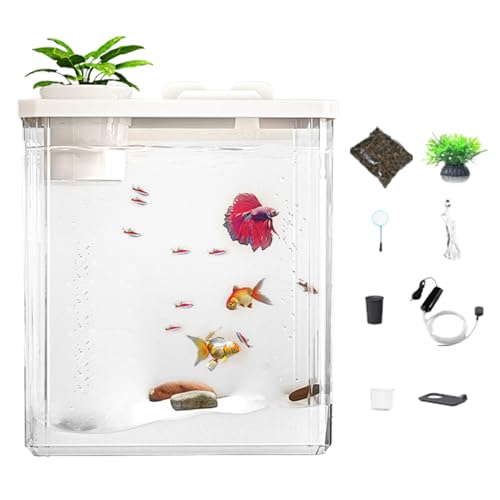 Fischgefäß für den Schreibtisch: Kompakte Aquarium-Luftpumpe, LED-Atmosphäre, modernes Aquarium für Betta-Garnelen, kleiner dekorativer Fischlebensraum mit künstlichen Pflanzen für Wohnzimmer von Genérico