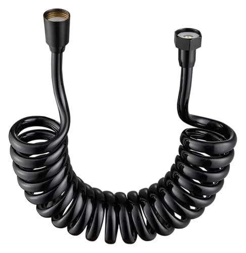 Flexibler Schrumpfschlauch mit Feder, 1,5/2/3/5 m für Duschkopf, WC, Bidet, Sanitär, Bad, flexibler Spiral-Duschschlauch, Schwarz, 2 m von Genérico