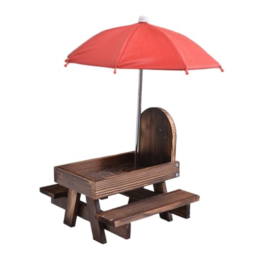 Futterspender für Eichhörnchen | Picknicktisch mit Maisständer aus Sonnenschirm-Holz, Futterstation für Tiere, Terrasse, Balkon, Garten von Genérico
