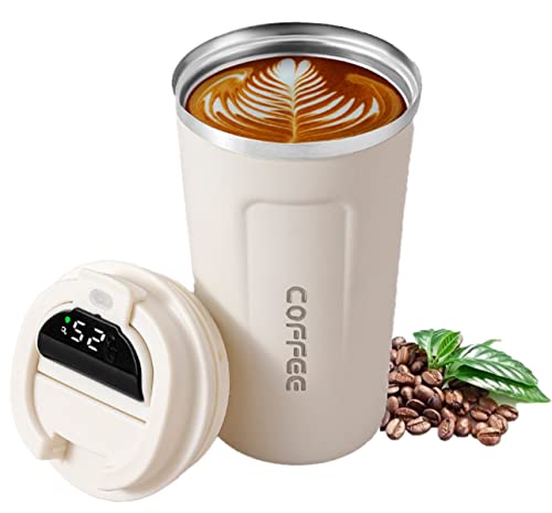 GRAN ACONCAGUA Thermobecher aus Edelstahl 510 ml, Thermobecher mit LED-Touchscreen, Luftdichtmit, für Heiße und Kalte Getränke, Umweltfreundlich, Wiederverwendbar. (510 ml, Weiß) von Genérico