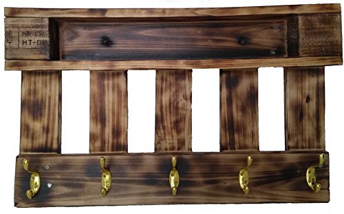 Garderobe mit Wandablage, dekorativ, Holz, 5 Metallhaken, 60 x 40 cm, Vintage-Stil von Generico