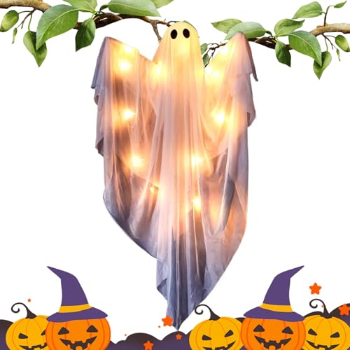 Geist beleuchtet - Geisterdekoration mit dimmbarem Licht für Halloween, leuchtende Statue lustig und gruselig mit Klängen für Innen Außen Haus Fenster Tür Nachtparty von Genérico
