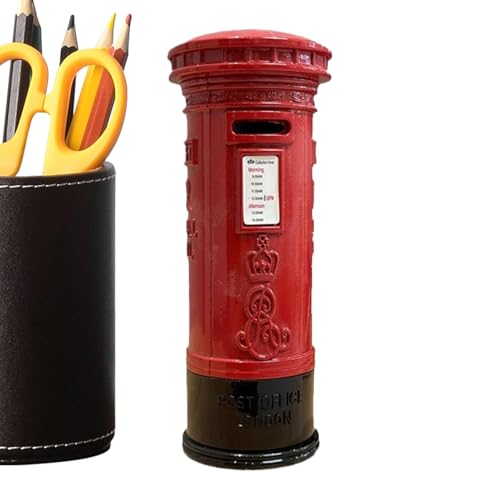 Geldbank für Kinder - Niedlicher Briefkasten | Spardose mit rotem Briefkasten | Briefkasten im Vintage-Stil | Spardose im klassischen Design | Geldkassette aus Metall London Street Red p von Genérico
