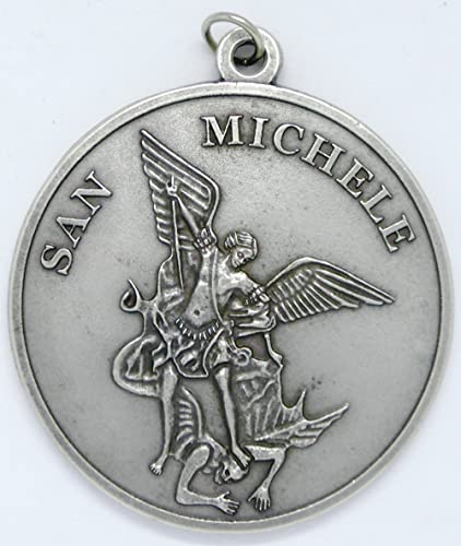 Generico 60.1069.30 Medaille San Michael Medaille 7 cm Retro Gebet mit Ring zum Aufhängen silber von Generico