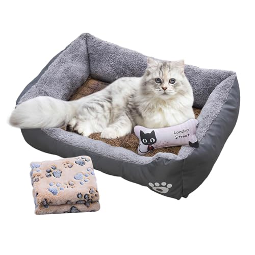 Genérico Beruhigendes Hundebett, Hundebett | Schlafsofa für Hunde und Katzen, Haus für Haustiere, Höhle | rechteckiges Schlafsofa für Hunde und Katzen mit Kühlmatte, Decke und Knochen von Ju von Genérico
