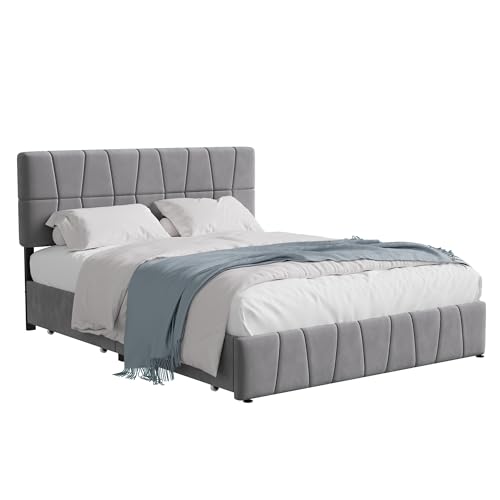 Genérico Doppelbett mit Kopfteil und Lattenrost, Polsterbett mit 4 Schubladen, Bett mit Stauraum für Schlafzimmer, Gästezimmer oder Hotel (180 x 200 cm) von Genérico