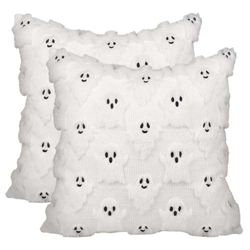 Genérico Ghost Kissenhülle, festliche Baumwollhüllen, Halloween-Dekokissenbezüge | 45,7 x 45,7 cm, 2 Stück, weiche Throw-Kissenhülle mit Seasonal-Muster, Cozy Decor für Apartment Office Study Fall von Genérico
