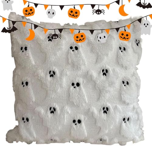 Genérico Halloween-Kissenbezug mit Geistern für Halloween, unsichtbarer Reißverschluss, 3D-Stickerei, 45 x 45 cm, Fußmatte für Zuhause, Wohnzimmer, Sofa, Schlafzimmer von Genérico