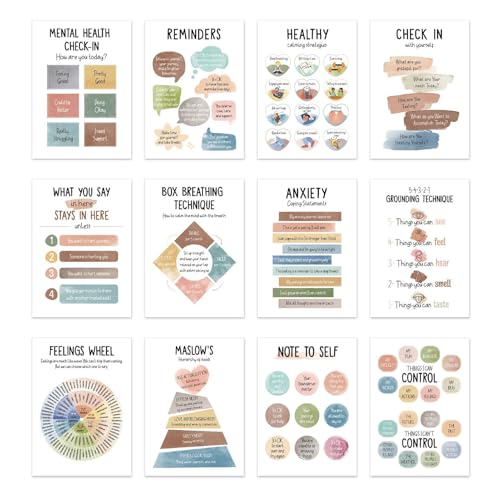 Genérico Mental Health Posters | 12 x Emotionale Regulierungssupplies – beruhigende Eckstücke, Calming Corner Items Kinder, beruhigende Emotion Charts für soziale Zwecke von Genérico
