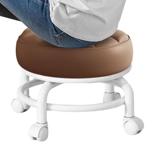 Genérico Rollhocker mit Rollen, um 360° drehbar, Hocker mit Rollen aus Schaumstoff, Drehstuhl mit verstellbarem Hocker, Schminktischhocker mit Rollen von Genérico