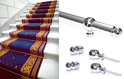 Generico Stickrohr aus Aluminium, zur Befestigung von Teppichen und Läufer auf Treppenstufen mit Ösen (110 cm, Silber (Kit 1 Stick + 2 Ringe)) von Generico