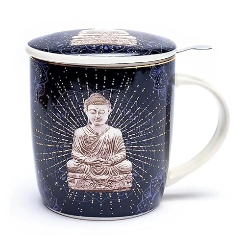 Generico Teetasse Mandala Buddha Blau Licht Becher feines Porzellan Infuser Cup 400ml von Generico