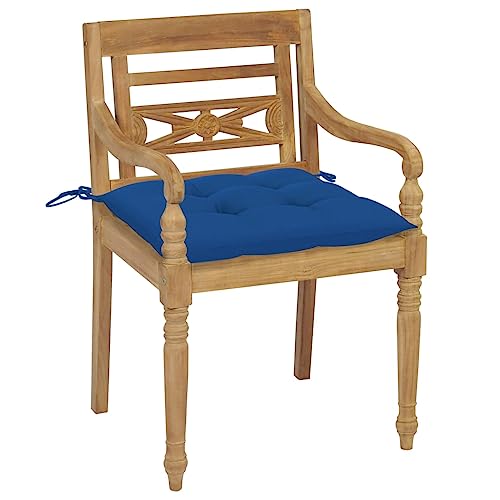 Genérico Wenjingqi 3062152 Batavia Stühle aus massivem Teakholz mit Kissen, Blau, 2 Stück von Genérico
