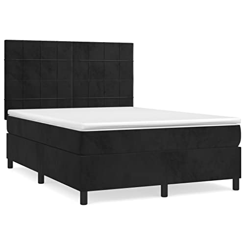 Genérico Wenjingqi 3143027 Boxspringbett mit Matratze, Samt, Schwarz, 140 x 200 cm von Genérico