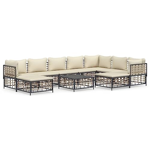 Genérico Wenjingqi 3186808 Gartenmöbel-Set 10-teilig mit PE-Rattan Kissen anthrazit anthrazit anthrazit von Genérico
