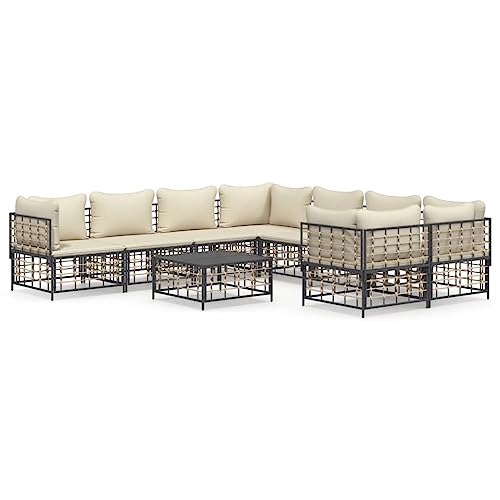 Genérico Wenjingqi 3186810 Gartenmöbel-Set 9-teilig und Kissen, PE-Rattan, Anthrazit, Anthrazit von Genérico
