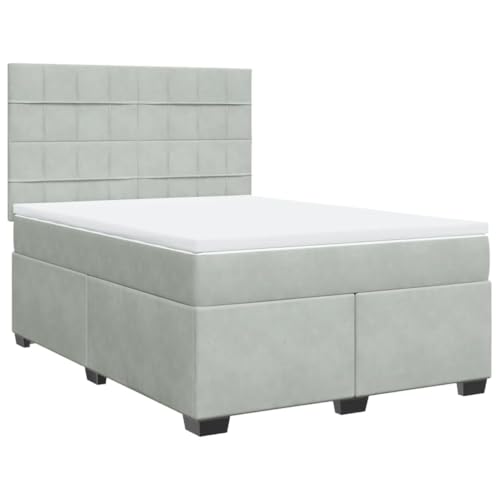 Genérico Wenjingqi 3290930 Boxspringbett mit Matratze aus Samt, Hellgrau, 140 x 200 cm, Grau von Genérico