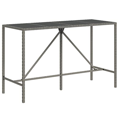 Genérico Wenjingqi 362592 Stehtisch mit Glasplatte, Rattan, Polyethylen, Grau, 180 x 70 x 110 cm von Genérico