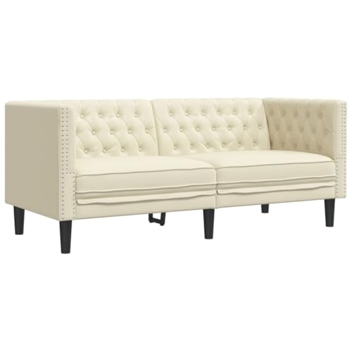 Genérico Wenjingqi 372660 Chesterfield-Sofa, 2-Sitzer, Kunstleder, cremefarben von Genérico
