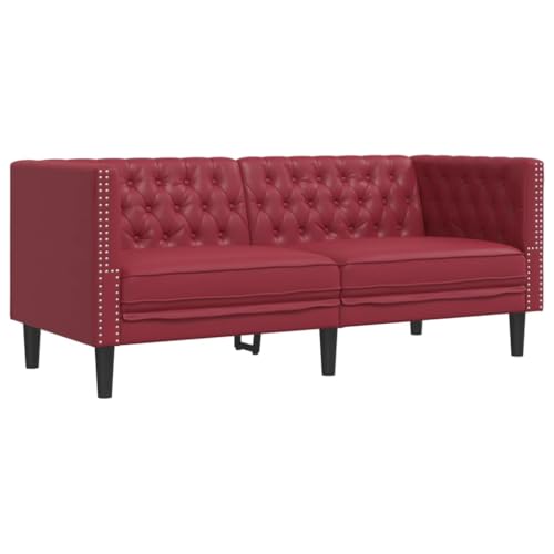 Genérico Wenjingqi 372663 Chesterfield-Sofa, 2-Sitzer, Kunstleder, Rot, Rot von Genérico