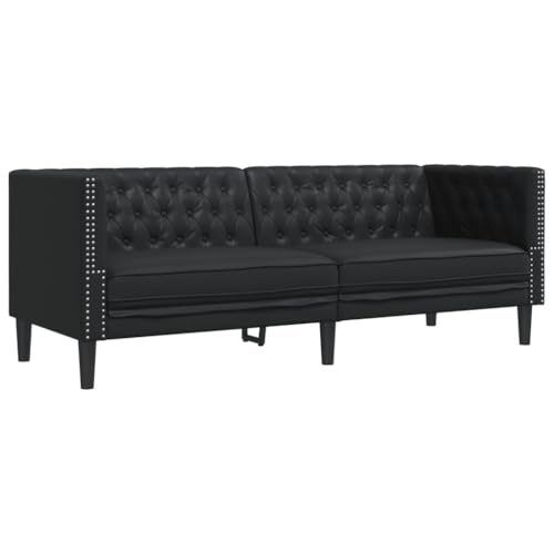 Genérico Wenjingqi 372666 Chesterfield-Sofa, 3-Sitzer, Kunstleder, Schwarz, Schwarz von Genérico